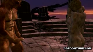 دختر زنبی کارتونی سه‌بعدی در سکس گروهی وحشی فضای باز