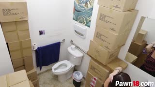 yo this big tits brunette gets pounded hard in the pawn bathroom