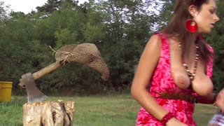 busty country babe in summer dress takes anal pounding outdoors with boots on then atm