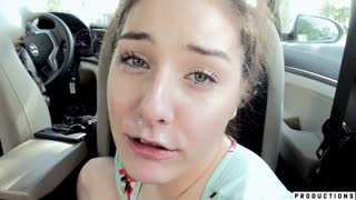 Ever seen a sexy 18yo drop to her knees for sloppy car blowjob on huge cock?