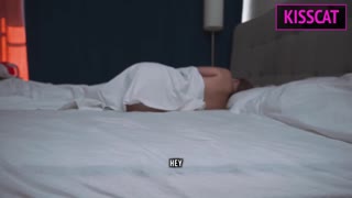 Unleashing raw power as a busty brunette rides hard in a shared bed, craving that deep creampie finish