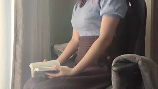 Busty Japanese Girl Reads Book Then Fingers Sensitive Spot to Orgasm
