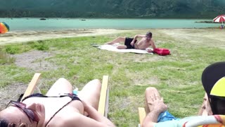 Voyeur Strokes Huge Load Watching Sexy Latina Hotwife Flash and Masturbate on Crowded Beach