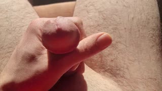 edging my uncut cock from soft to hard, playing with that precum in natural light 💦