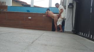 Married Brunette Sneaks Pool Man for Bareback Pussy Fuck While Husband Away