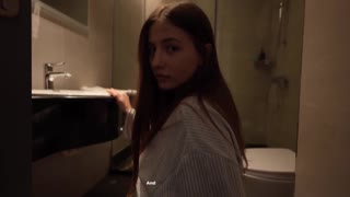 Slutty cute babe seduces stranger at resort for risky sex