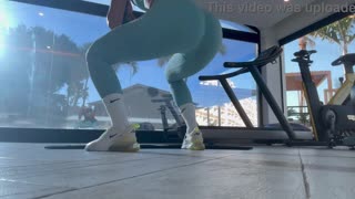 This fit 18+ Latina with a bubble butt bangs her trainer post-workout