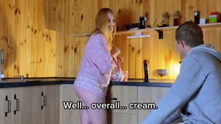 amateur babe sneaks kitchen creampie from surprise guest during real cheating hookup