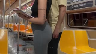 cum blasts student girl on new york subway train!