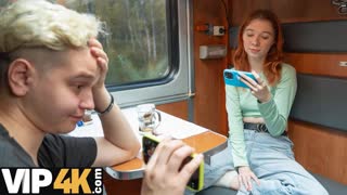 bold pinhole xxx russian redhead stretches tight anal on train pov
