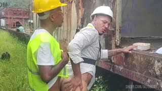 Workers pound passive colleague at lunch then feed him creamy milk dessert. Part I