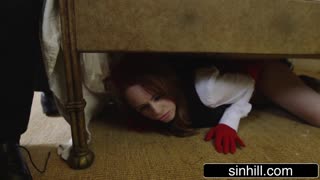 Dirty British redheads Jasmine James and Ella Hughes enjoy hot FFM threesome sex in a hotel room