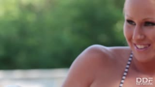 sunny poolside threesome turns into wild fuck with playmate