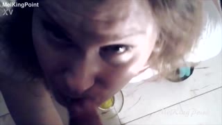 melkingpoint has this blonde milf sucking cock in plastic gloves