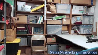 petite 18+ amateur teen gets caught as delinquent thief and hints at blowjob with cum in mouth and small tits