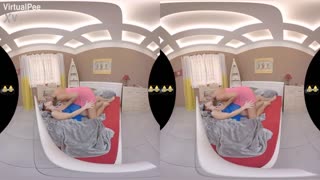 Redhead Lesbian Spits Piss into Mouth Over Massive Tits in HD VR