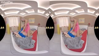 Redhead Lesbian Spits Piss into Mouth Over Massive Tits in HD VR