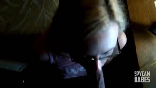 Amateur Petite 18+ Blonde in Glasses Deepthroats for Cumshot Facial on Hidden Webcam Spycam