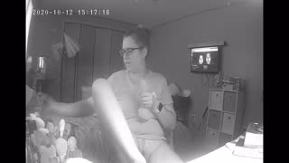 slutty young woman skips homework to finger her pussy on spy cam