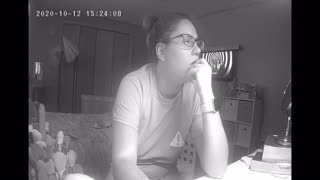 slutty young woman skips homework to finger her pussy on spy cam