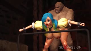 wow, this beautiful elf babe is getting pounded by a huge ogre down in the dungeon!