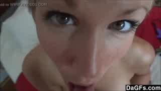 Dagfs blasts huge cumshot on busty blonde milf's devil costume face!