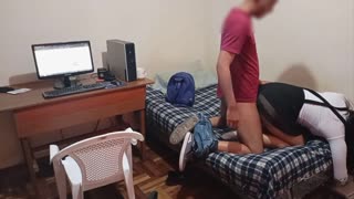 My Friend In Uniform Arrives And I Ask Her To Search Under The Bed Where Her Dress Allows Me To Feel The Explicit Pleasure Of Fucking Her Ass Deeply Until I Fill Her With Cum Just Before Anyone Comes
