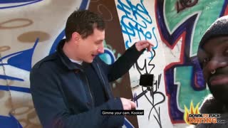 Lullu Gun's nerdy glasses girl takes interracial bbc threesome outdoors bent over