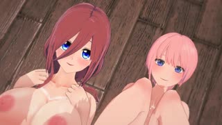 Quintessential Quintuplets Miku and Ichika footjob threesome cumshot