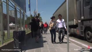 i felt the intense pain as the redhead euro shemale dominated me with anal fucking outdoors, my body bound in ropes under public eyes