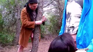 crazy lynn's tiny tits bounce during rough public threesome