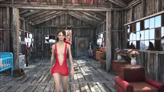 黑发美女沉迷《辐射4》性感宅家玩法