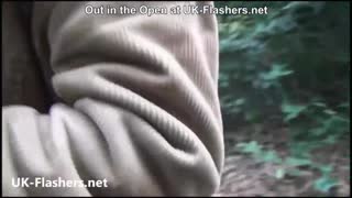 British redhead milf flashes pussy and pisses outdoors on the edge