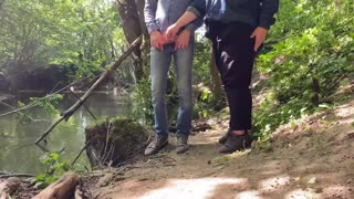 hey, wanna see a slutty milf with a huge ass pissing outdoors and grabbing my cock?