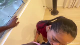 Latina sneaks hidden deepthroat blowjob on boyfriend's big cock!