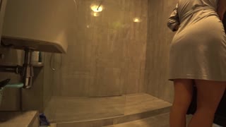 Neighbor Fucks Cheating Wife Anal in Bathroom While Husband Watches TV