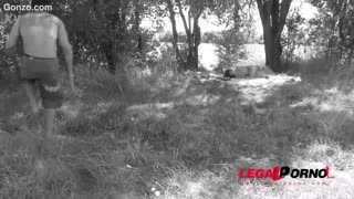 Luna Rival endures rough anal double penetration and ass to mouth before creampie on park picnic