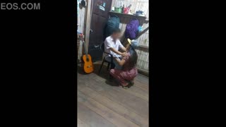 the religious leader preaches the word of the lord to me with his guitar but i invite him to fuck and mount his penis