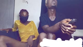 skinny dark-skinned babe seduces stud to suck fuck her on tv couch