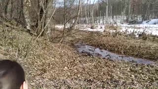 Amateur teen 18+ kneels for deep outdoor blowjob and cum swallow