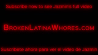 "Jazmin swallows big cock balls-deep handcuffed then begs for rough anal!"