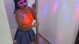 Woman Changes from Work Clothes into Student Uniform for Fetish Dance Routine