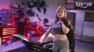 biker girl takes deep creampie in wet pink pussy after riding big cock