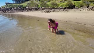 Curvy Milf's Huge Tits Slip Out of Swimsuit at Beach