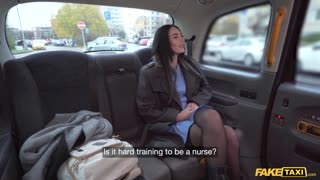 i can't resist this nurse uniform babe sucking and fucking me in fake taxi