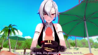 arlecchino's steamy blowjob and bikini beach sex in genshin impact 😍 full pov on fantasyking3!