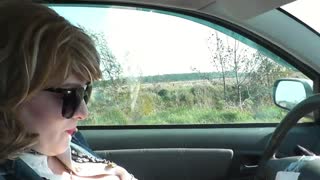 Public Nudity Alert: Sexy MILF Stops Car to Finger Her Wet Hairy Pussy Outdoors While a Stranger Watches