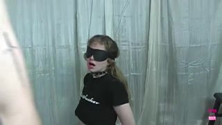 Tied blonde in stockings screams as butt plug fucks her ass deep!