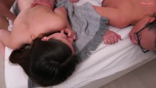 Two Guys Drilling Skinny Student and Her Experienced Mentor Together