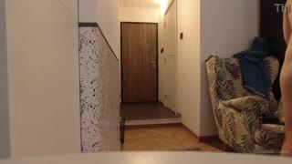 Naked blonde meets delivery guy and keeps him around